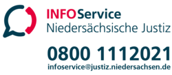 Schmuckgrafik und Telefonnummer zum Infoservice Nds. Justiz